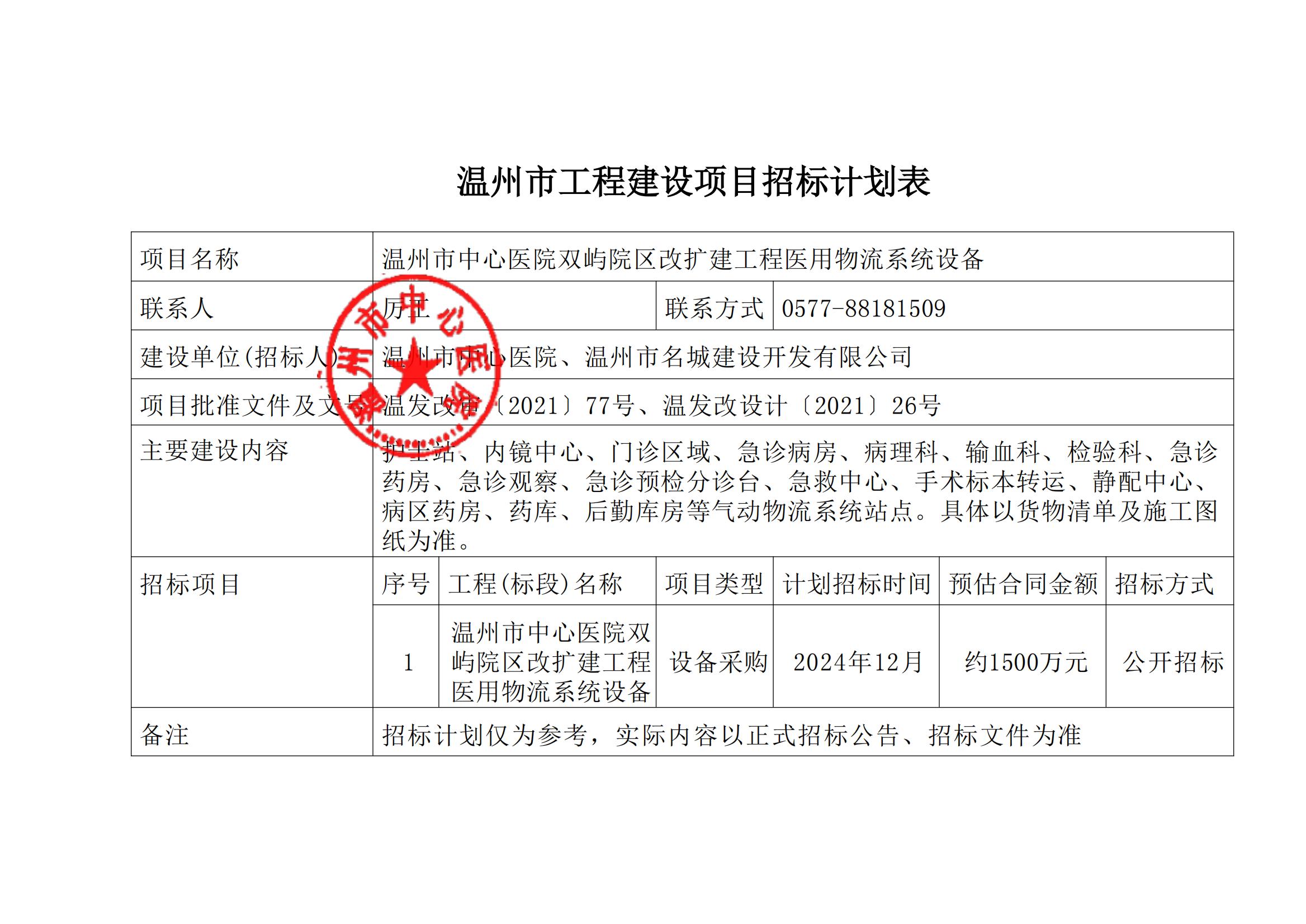 溫州市工程建設項目招標計劃表（溫州市中心醫(yī)院雙嶼院區(qū)改擴建工程醫(yī)用物流系統(tǒng)設備）_20241030102141_00.jpg